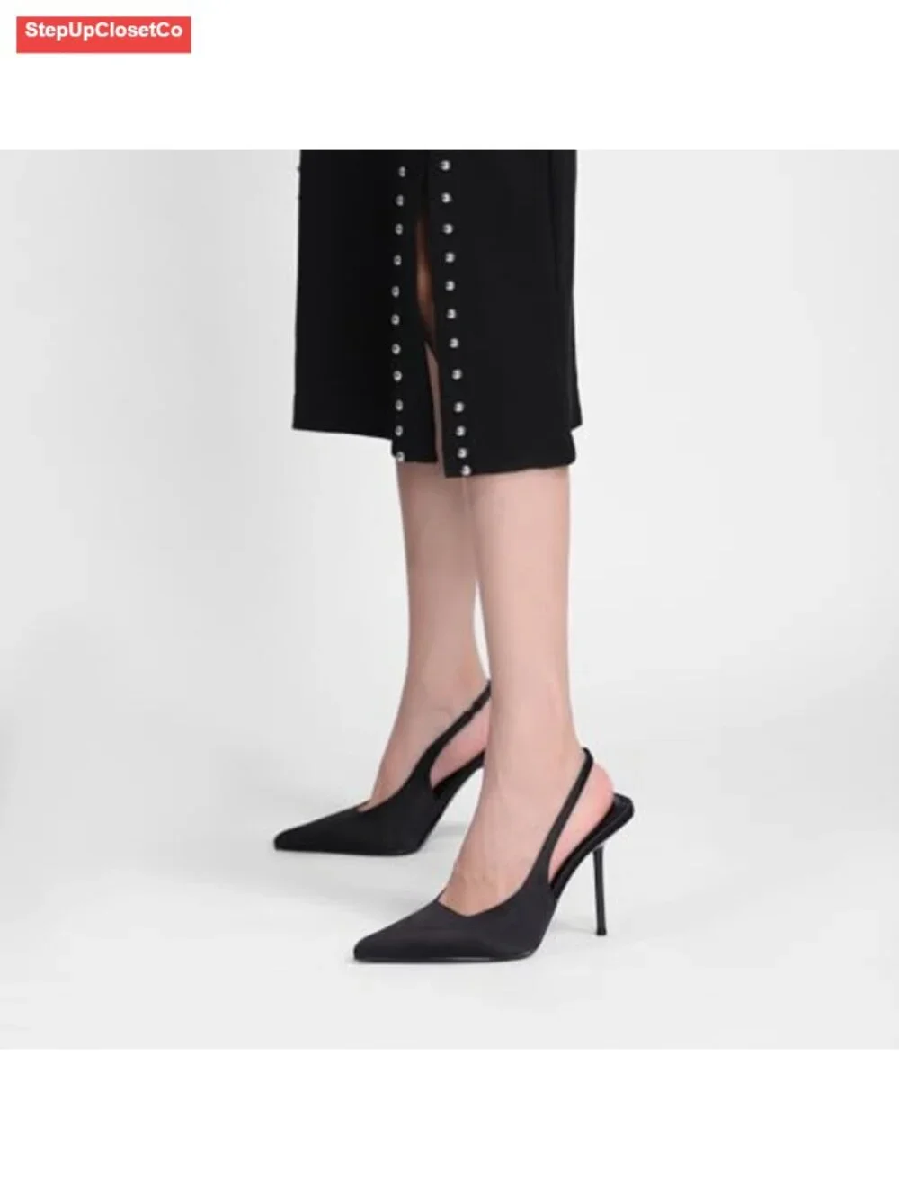 Women's Patent Leather Pointed Toe Slingback Heels Slip On Pumps 4.13